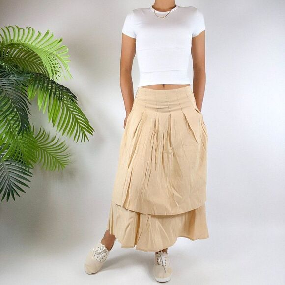 Vintage Dazy Beige Cottagecore Prairie Layered Peasant Fairycore Midi Skirt / L - Picture 4 of 7